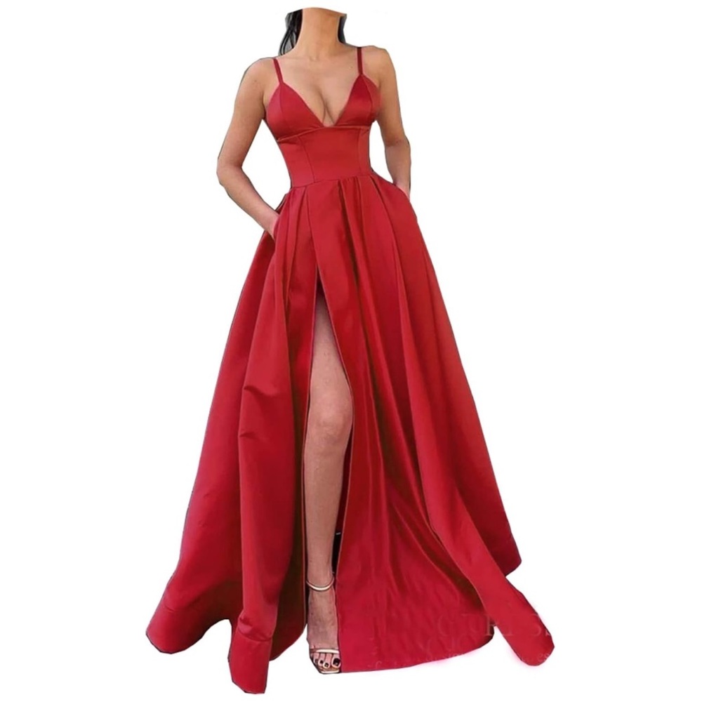 Spaghetti Straps Satin High Slit Prom Evening Dresses | Long Formal Dress ❤️
